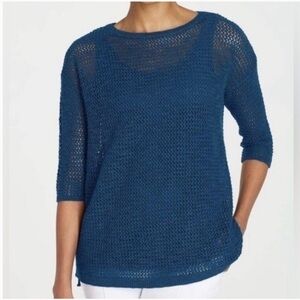 J. Jill 💙💙💙 Deep Blue 💙💙💙 Open-Knit Linen Blend Lightweight Sweater - XL